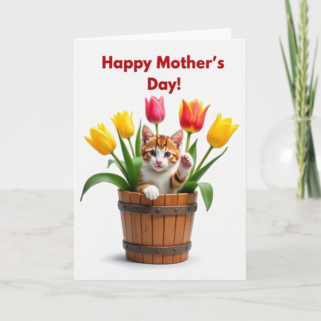 Tulip Mothers Day Kitten Card (Front)