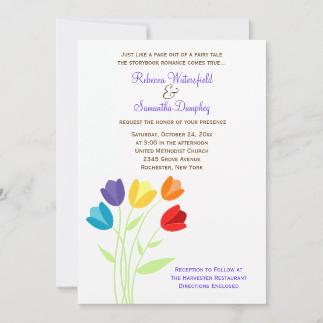 Tulip Multi-color Rainbow Wedding Invitation (Front)
