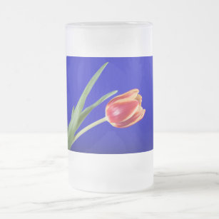 Tulip on blue background frosted glass beer mug