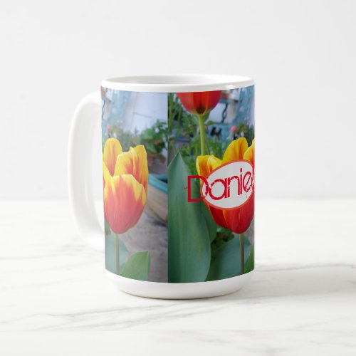 Tulip Orange Red Womans Name Photo Art Mug