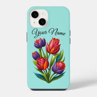 Tulip Painting - iPhone Case Teal Personalize
