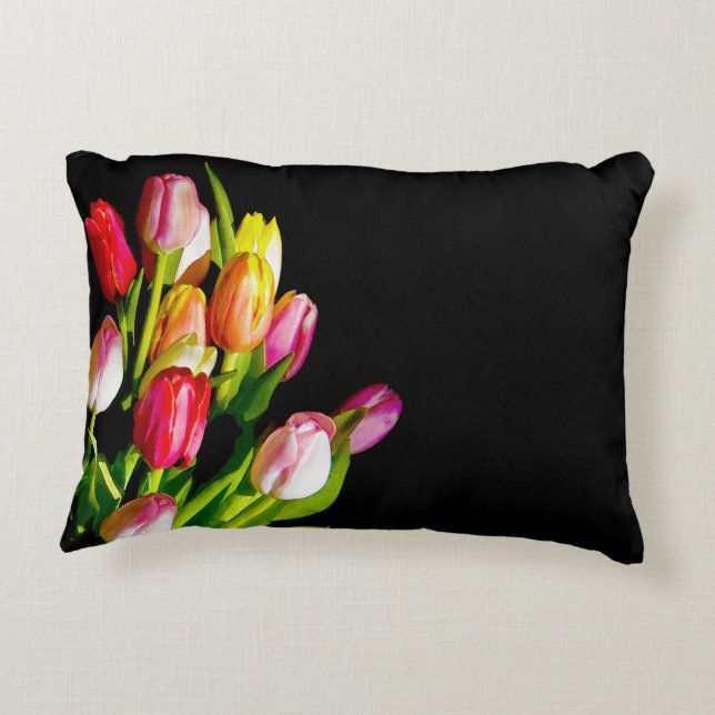 Tulip Painting - Original Flower Art Accent Pillow (Back)