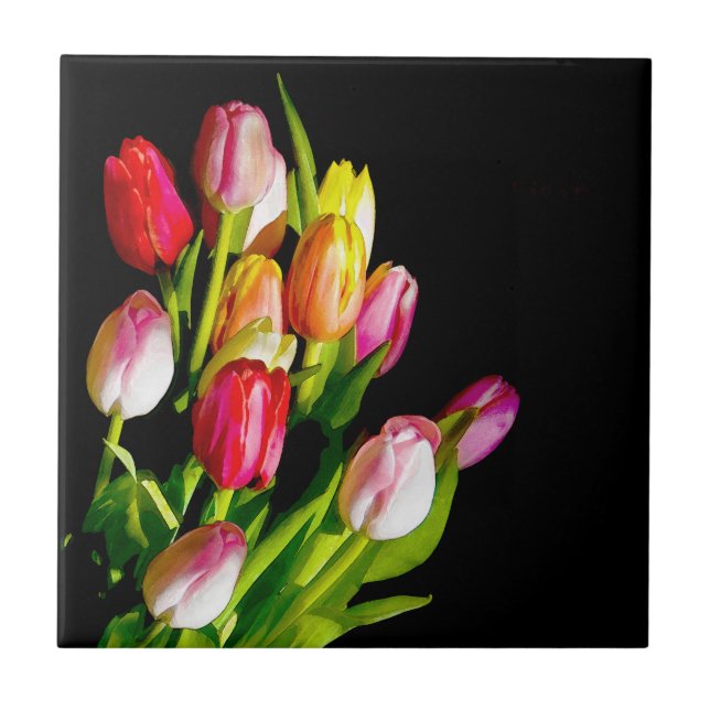 Tulip Painting - Original Flower Art Ceramic Tile (Front)