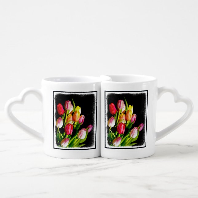 Tulip Painting - Original Flower Art Coffee Mug Set (Front Nesting)