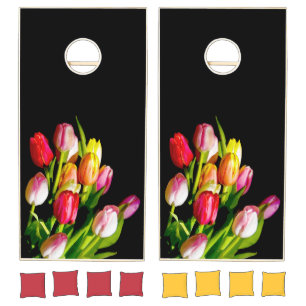 Tulip Painting - Original Flower Art Cornhole Set