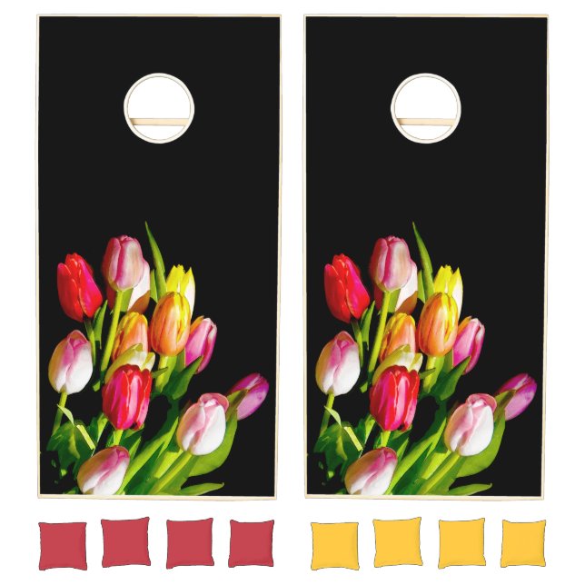 Tulip Painting - Original Flower Art Cornhole Set (Set)