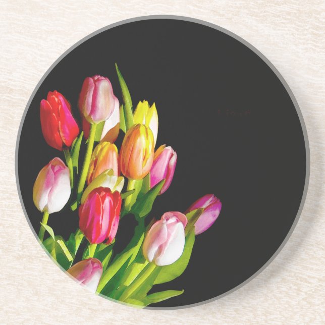 Tulip Painting - Original Flower Art Drink Coaster (Front)