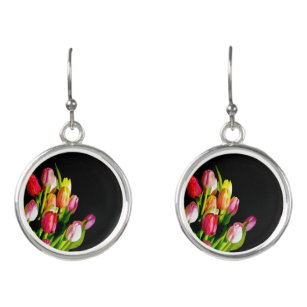 Tulip Painting - Original Flower Art Earrings