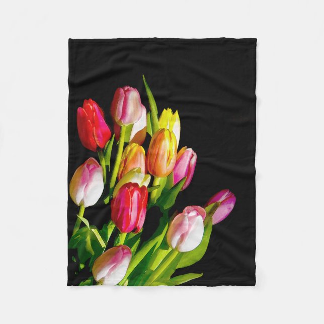 Tulip Painting - Original Flower Art Fleece Blanket (Front)