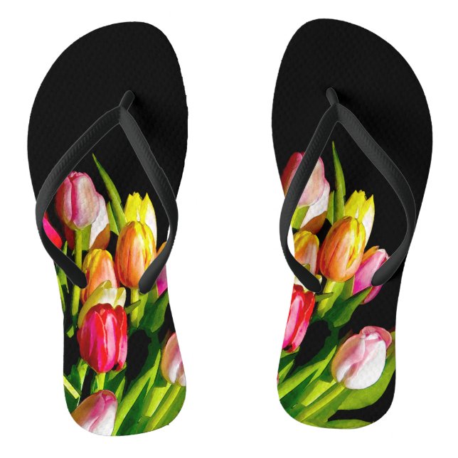 Tulip Painting - Original Flower Art Flip Flops (Footbed)