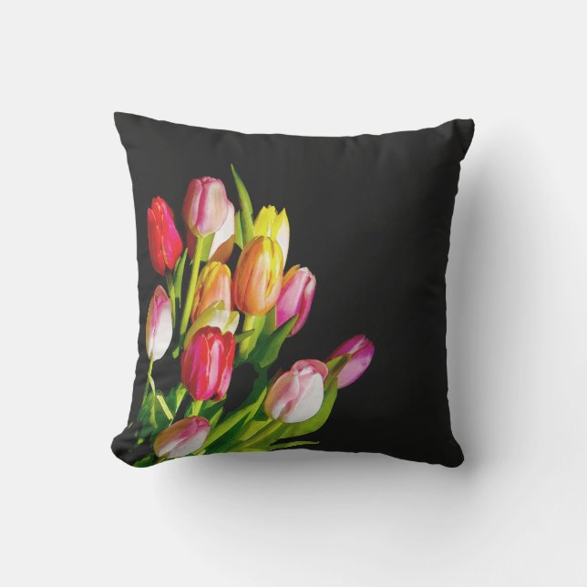 Tulip Painting - Original Flower Art Outdoor Pillow (Front)