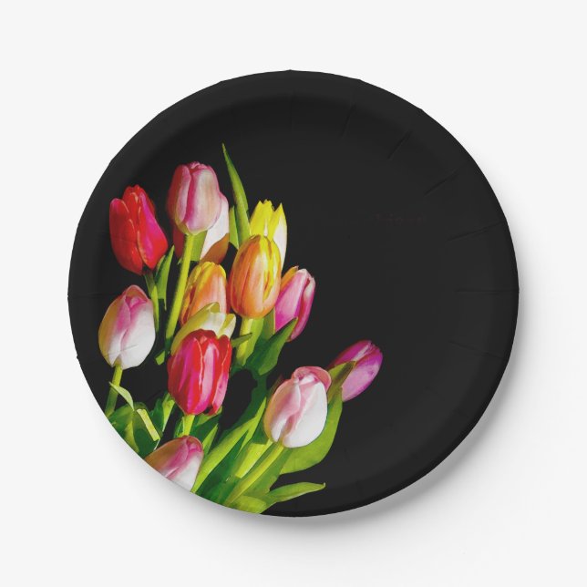 Tulip Painting - Original Flower Art Paper Plates (Front)