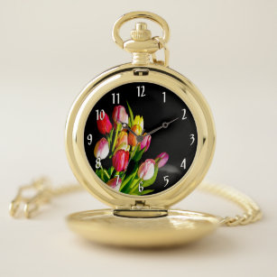 Tulip Painting - Original Flower Art Pocket Watch