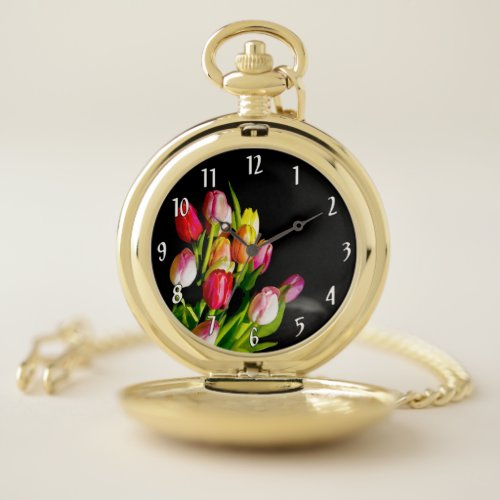 Tulip Painting _ Original Flower Art Pocket Watch