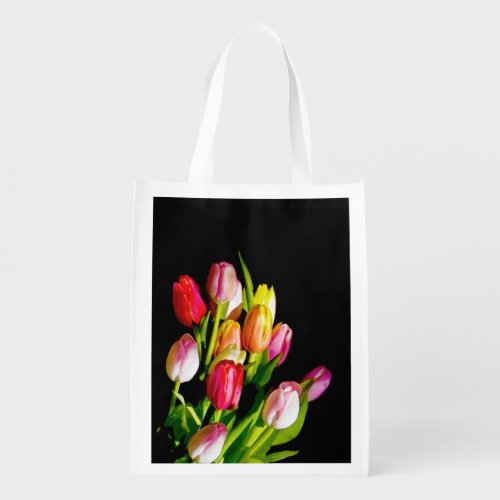 Tulip Painting _ Original Flower Art Reusable Grocery Bag