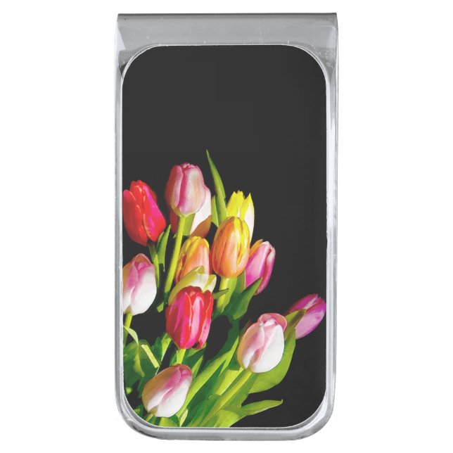 Tulip Painting - Original Flower Art Silver Finish Money Clip (Front Vertical)
