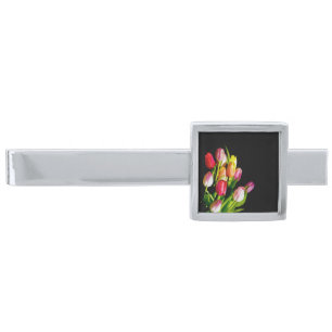 Tulip Painting - Original Flower Art Silver Finish Tie Bar