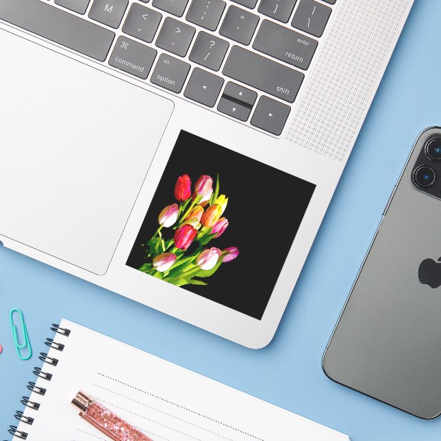 Tulip Painting - Original Flower Art Sticker (Laptop w/ iPhone)