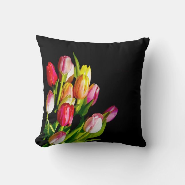 Tulip Painting - Original Flower Art Throw Pillow (Front)