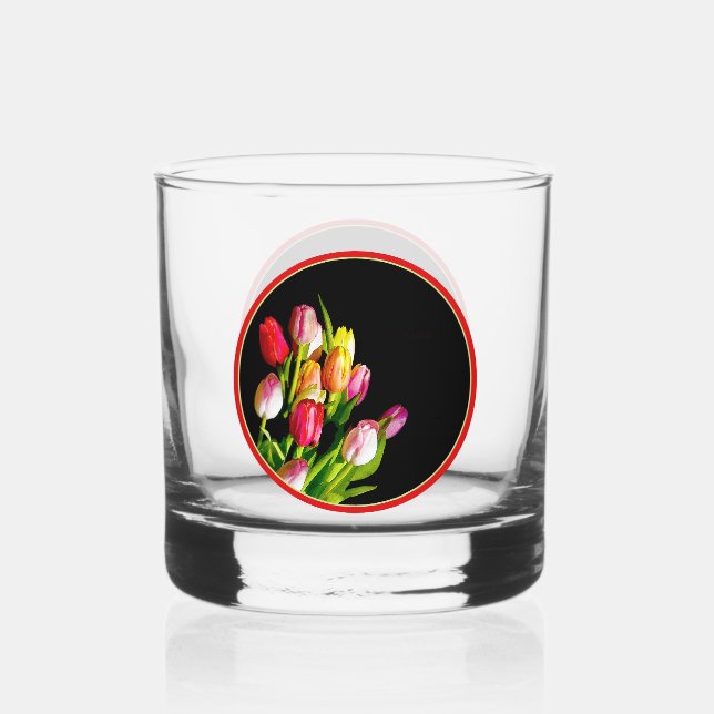 Tulip Painting - Original Flower Art Whiskey Glass (Front)