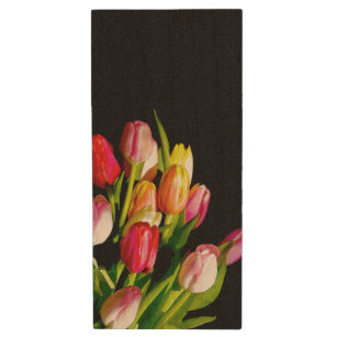Tulip Painting - Original Flower Art Wood USB Flash Drive