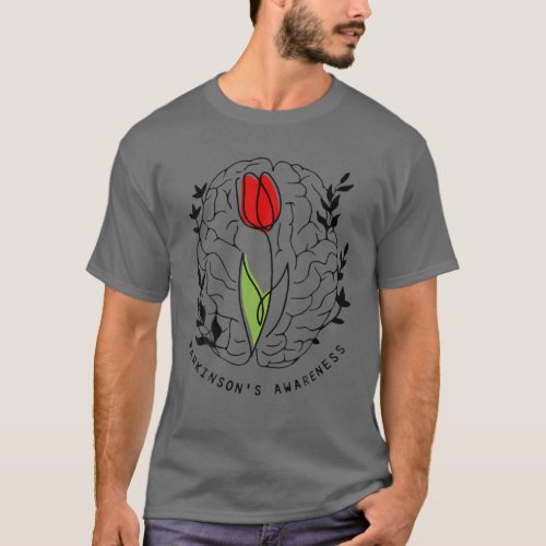 Tulip Parkinsons Awareness Month Floral Brain T_Shirt