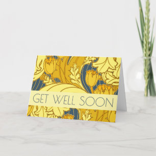 Tulip Pattern Print: Yellow Blue Art Nouveau Card
