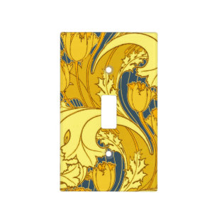 Tulip Pattern Print: Yellow Blue Art Nouveau Light Switch Cover