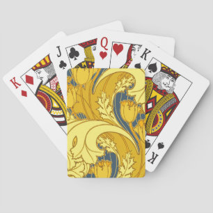 Tulip Pattern Print: Yellow Blue Art Nouveau Poker Cards