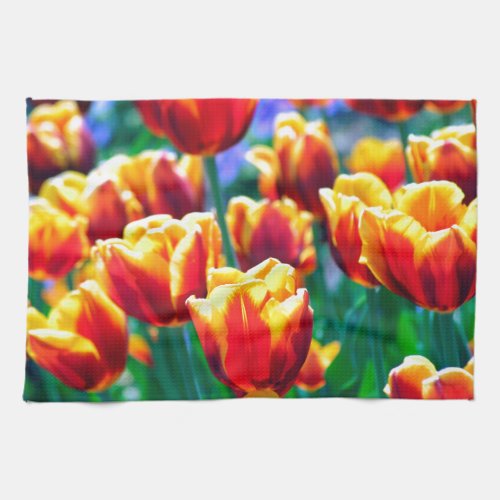 Tulip Photo Bright Orange Yellow Green Towel