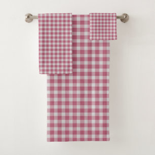 Tulip Pink and white Checkered Plaid Bath Towel Set