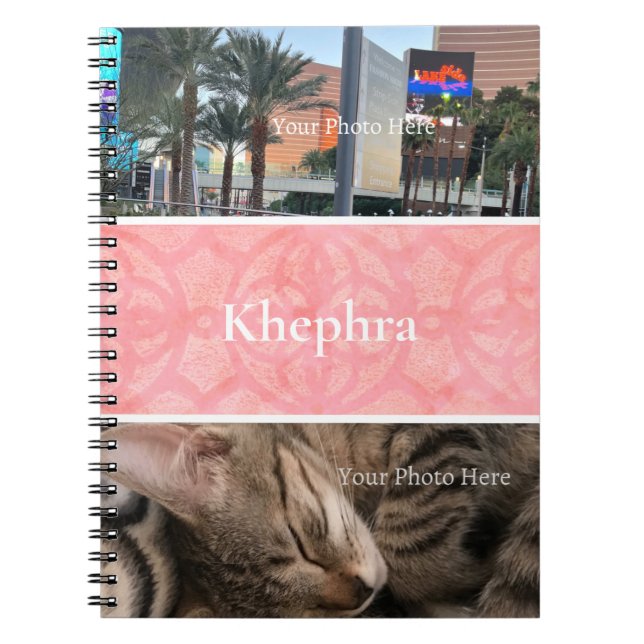 Tulip Pink Batik Photo Collage, Border, Name Notebook (Front)
