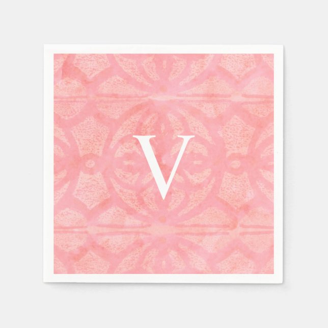 Tulip Pink Monogrammed Watercolor Napkins (Front)