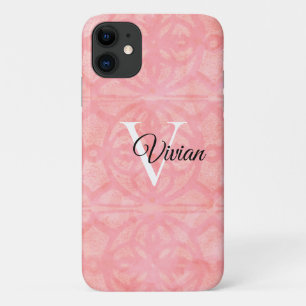Tulip Pink Watercolor Monogram Name iPhone 11 Case