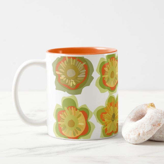 Tulip Poplar Flower Floral  Two-Tone Coffee Mug (With Donut)