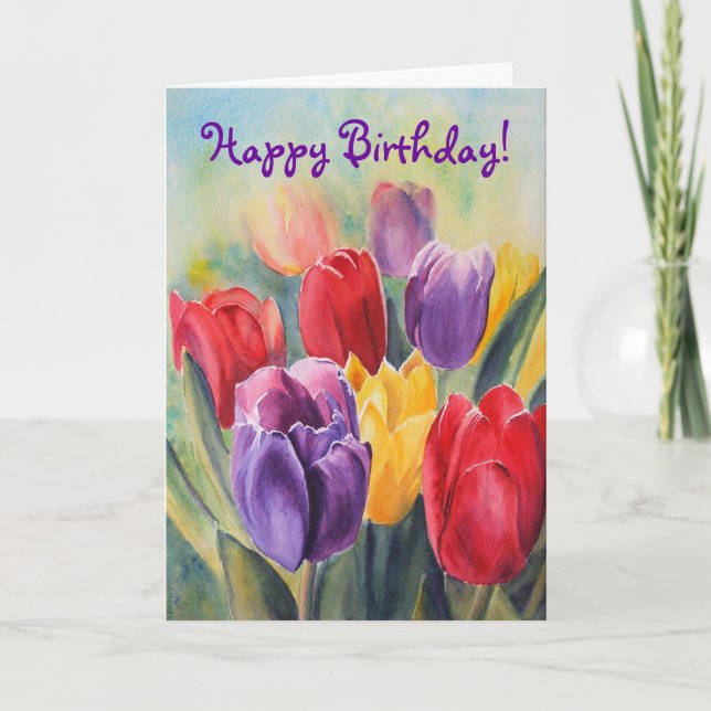 Tulip rainbow - Happy Birthday! Card (Front)
