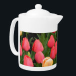 Tulip (Red & Gold) Teapot<br><div class="desc">This lovely tulip photo decorates a charming teapot- teapot comes in two sizes and makes a useful and bright addition to home or office .</div>