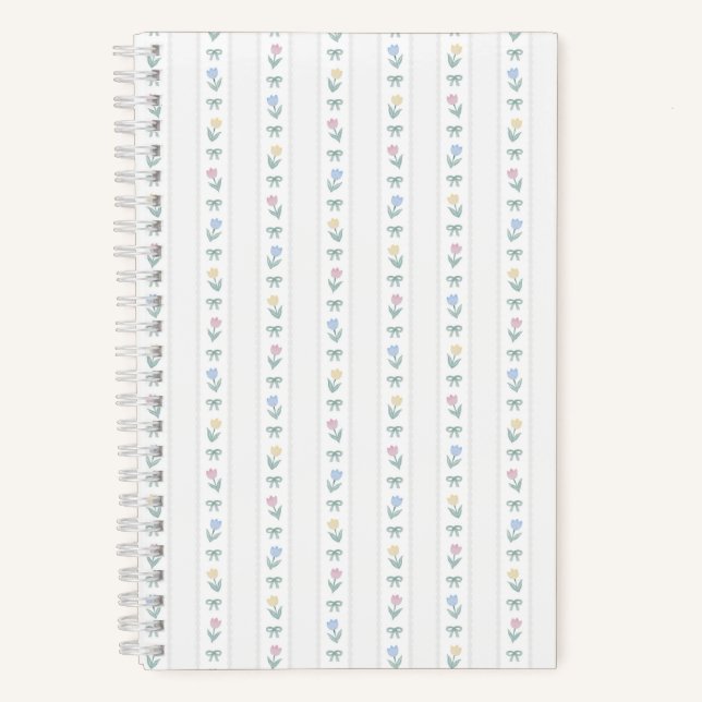 Tulip Ribbon Stripe White Notebook (Front)
