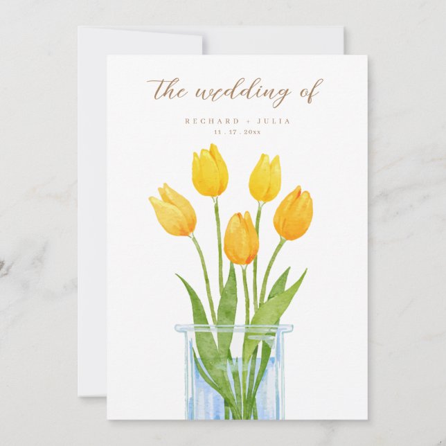 Tulip Romance Floral Yellow Wedding Invitation (Back)