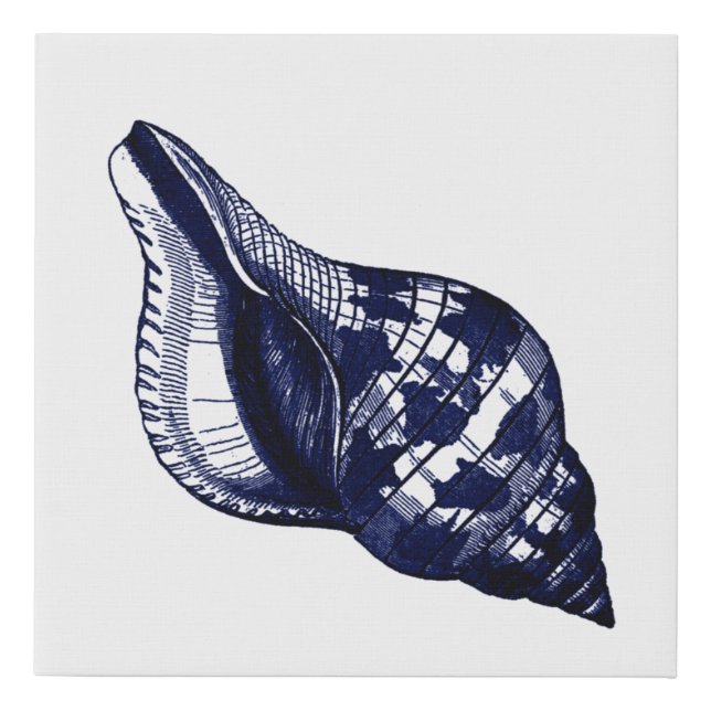 Tulip Seashell in Blue Faux Canvas Print (Front)