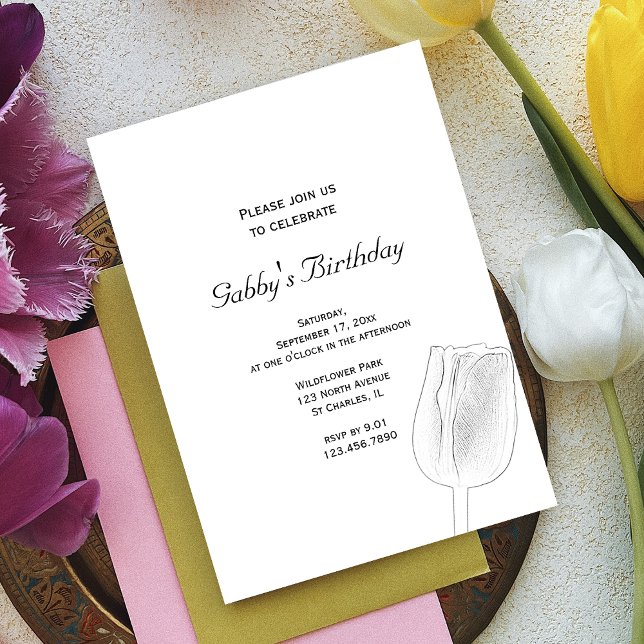 Tulip Sketch Spring Birthday Party Invitation (Creator Uploaded)