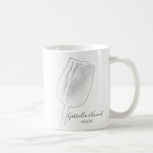 Tulip Sketch Wedding Coffee Mug (Right)