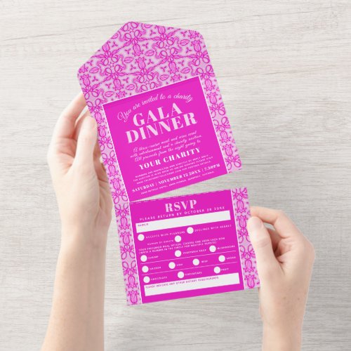 Tulip stars pink pattern gala dinner event all in one invitation