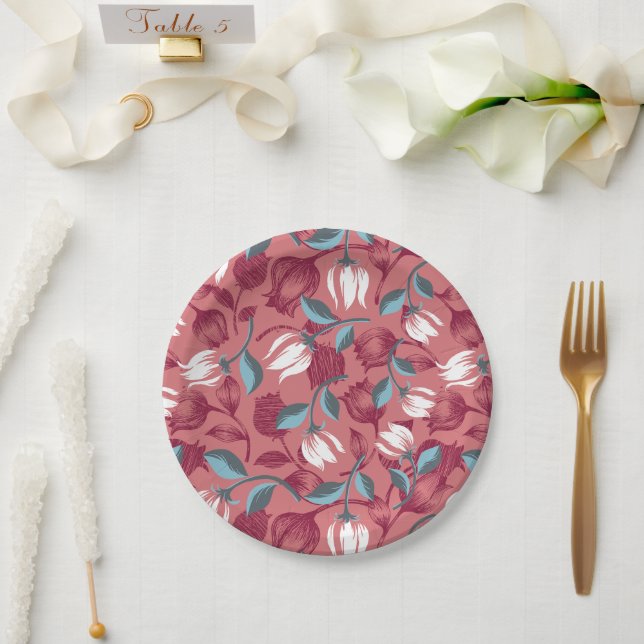 Tulip Symphony: Floral Patterns Paper Plates (Wedding)