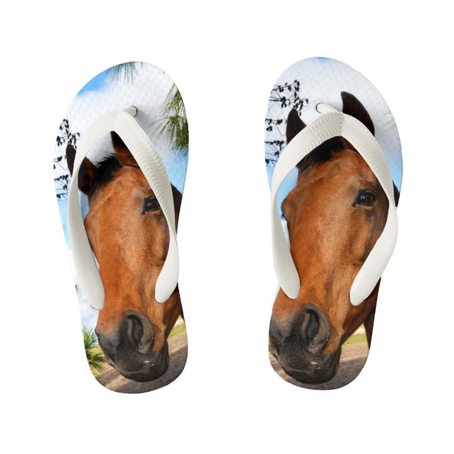 Tulip The Brown Bay Horse, Kid's Flip Flops (Footbed)