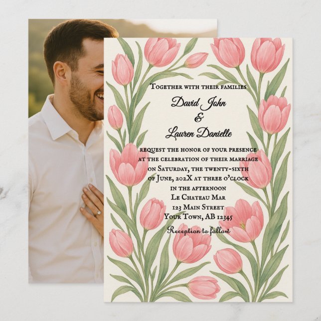Tulip Treasure Photo Wedding Invitation (Front/Back)