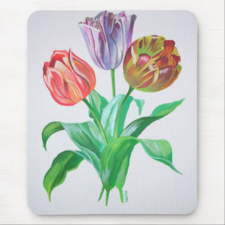 Tulip Trio Colorful Artistic Flowers Mouse Pad