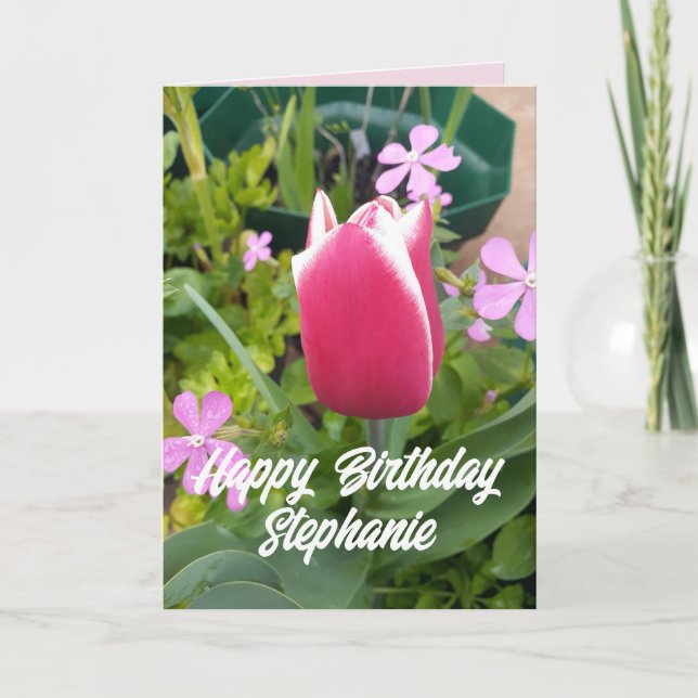Tulip Tulips Red Pink Flower Floral Birthday Card (Front)
