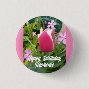Tulip Tulips Red Pink Flower Floral Birthday Card Button