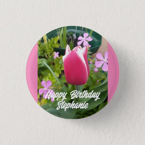 Tulip Tulips Red Pink Flower Floral Birthday Card Button